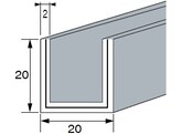 Aluminium U-profiel 20 x 20 x 20 x 2 mm L 3000 mm